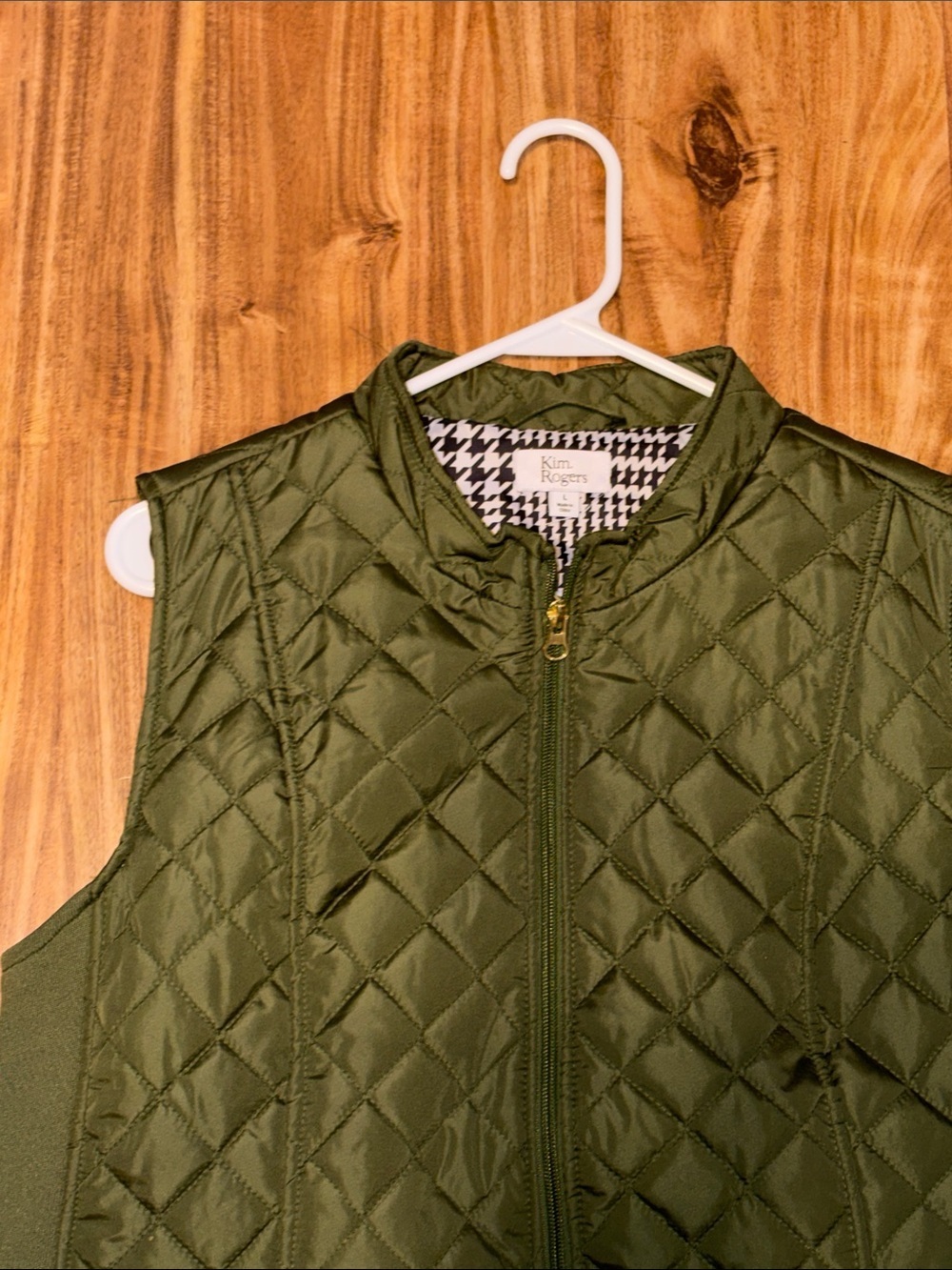Kim Rogers women large vest  Olive green Quilted Zip Side Knit Panels pockets - Picture 2 of 7